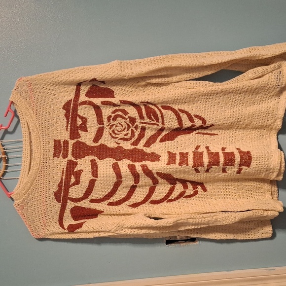 A Classy Chic Boutique Tops - A Classy Chic Boutique Cream and Red Skeleton Long Sleeve Top